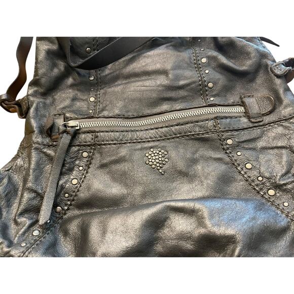 Lucky Brand Lambskin Foldover Crossbody Handbag Charcoal Gray - Picture 3 of 11